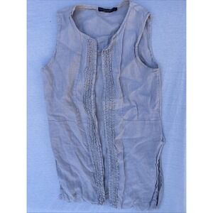 Michelangelo Top Womens Beige Sz L Italy Linen Tunic Sleeveless Crochet Comfy